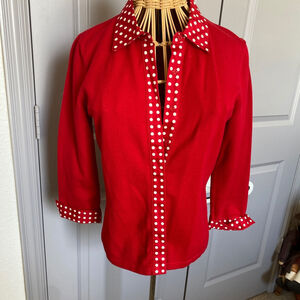 Women's Jones New York Signature Red Polka Dot Cardigan Size P/P #0014